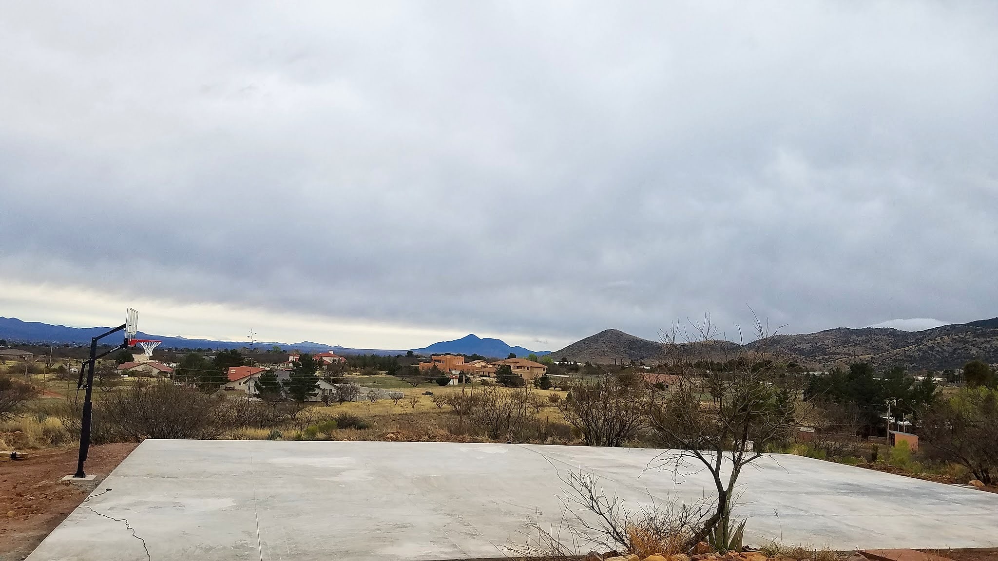 Concrete pad overlooking hills and mountains